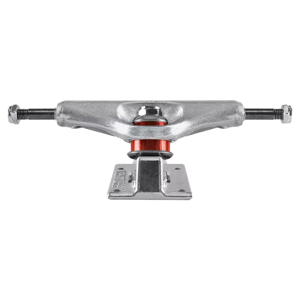 A VENTURE Lights All Polished Low 5.0 skateboard truck set of two on a white background.