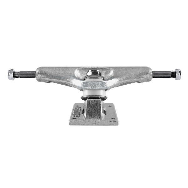 A silver VENTURE BUSTCREW HI 5.25 skateboard truck on a white background.