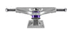 A polished silver Venture skateboard truck with a purple base, set against a white background.