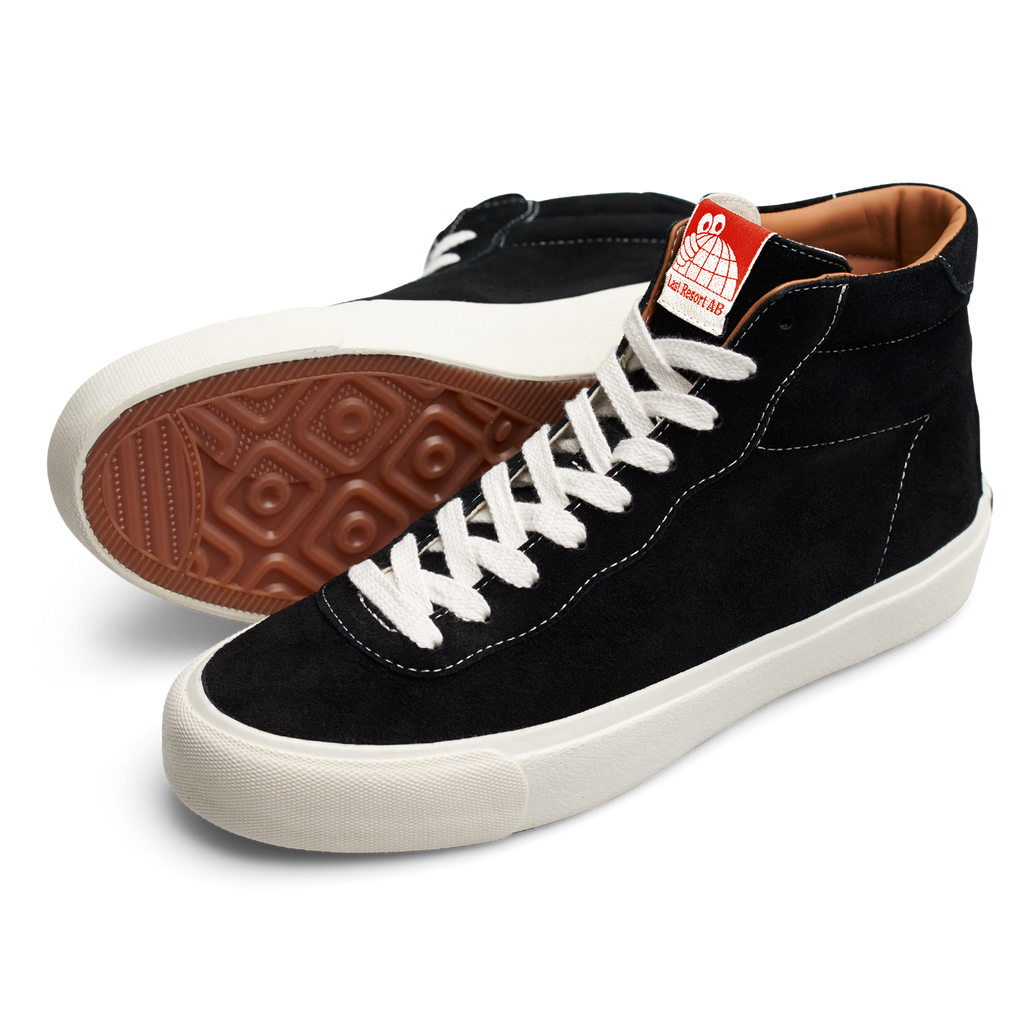 A black high top sneaker with a white sole and HI SUEDE material from Last Resort AB.