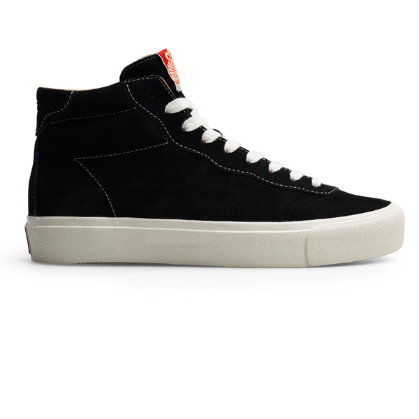 A LAST RESORT AB VM001 HI SUEDE BLACK/WHITE high top sneaker with white soles from the Last Resort AB collection.