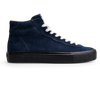 A LAST RESORT AB navy suede high top sneaker with black soles.