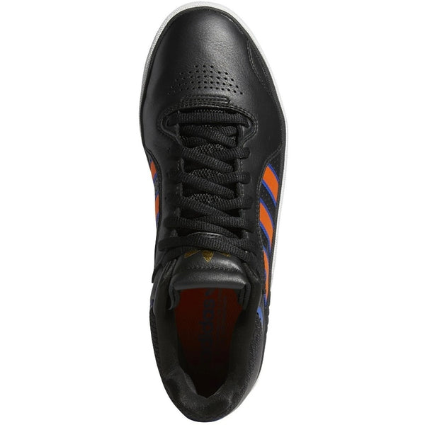 A ADIDAS TYSHAWN "KNICKS" BLACK / ORANGE / TEAM ROYAL BLUE shoe, featuring a sleek black and orange design.
